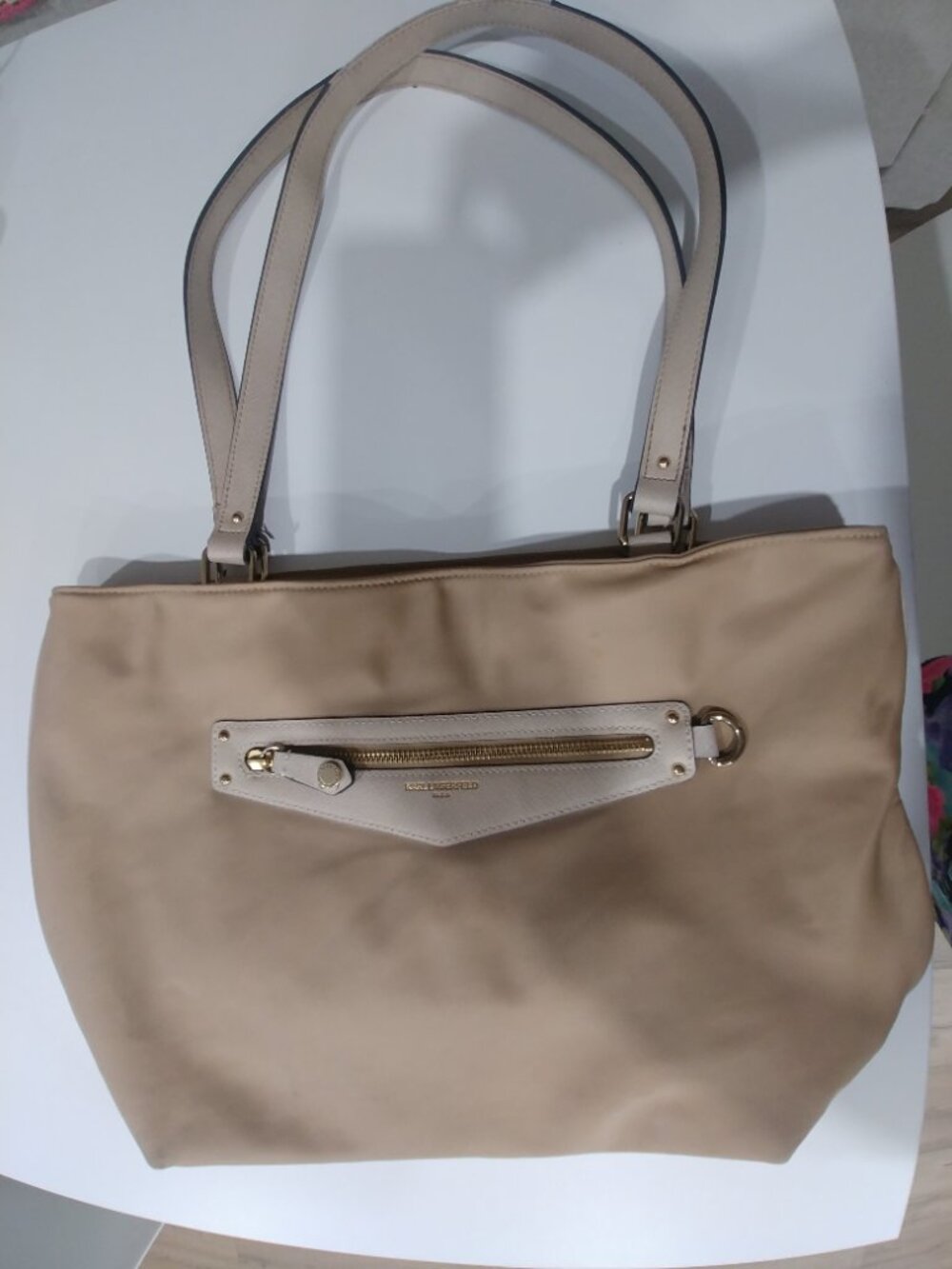 Karl Lagerfeld Purse,16 x 10.5 x 5in. Lots of Life Yet, Canvas, Good Condition